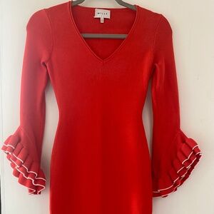 Milly Orange Fitted Knit Dress with Flare Sleeves Small